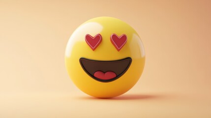 Fototapeta premium A smiling face emoji with heart eyes icon, in a fun, playful design.