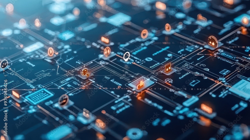 Aufkleber abstract technology network concept with glowing lines and icons