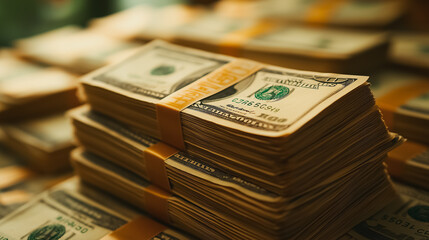 Naklejka premium A stack of yellow and green money with the word 