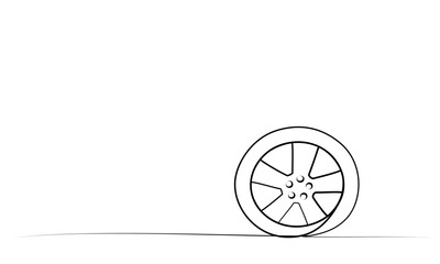 continuous drawing of a car tire in one line. vector