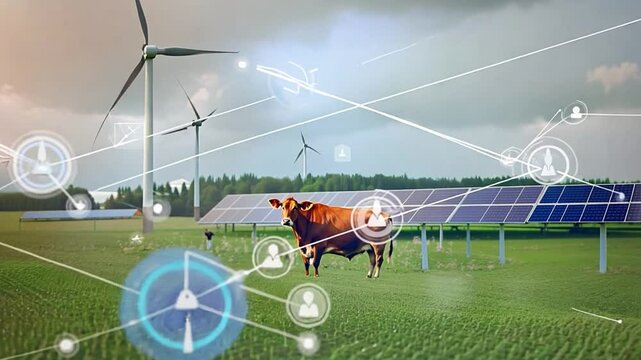 A farm managed by a farmer using AI to predict and solve livestock health issues.
