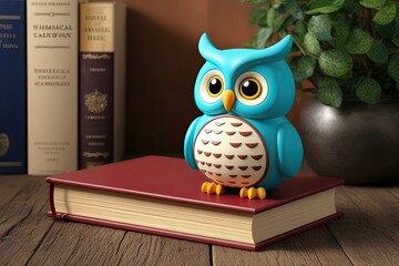 Charming 3D Owl Illustration Sitting on a Book Embracing Themes of Learning and Fun