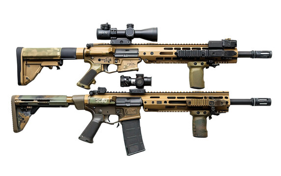 FN SCAR rifles  on transparent background, png	