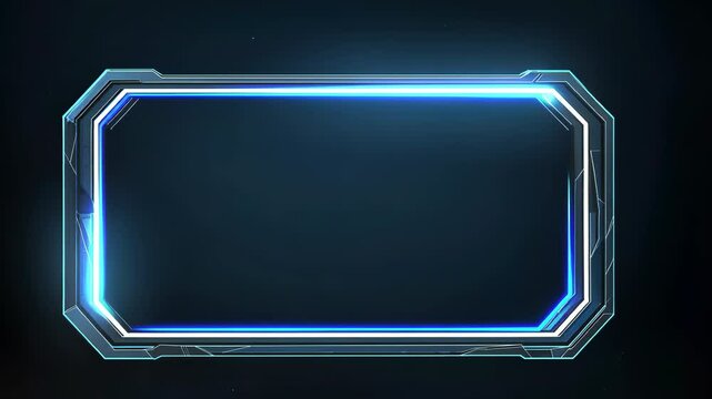 Futuristic glowing blue neon frame on dark background, sci-fi user interface design element, high-tech digital display concept