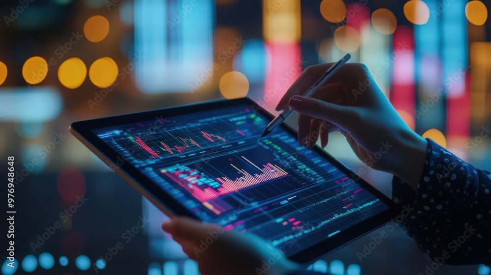 Poster a software engineer applies ai and digital technology with a digital tablet to manage big data, enha