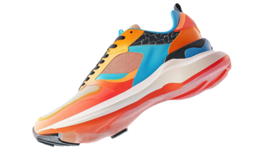 Flying sneaker shoes  on transparent background, png	