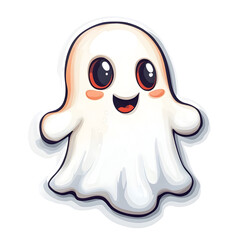 Fototapeta premium Cute Ghost Character in Cartoon Style Floating on White Background with Happy Expression