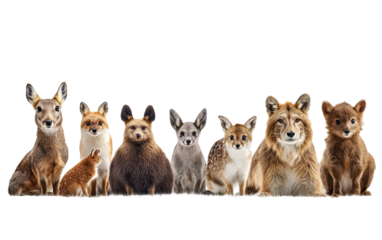 Forest animals panoramic  on transparent background, png	