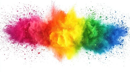 Rainbow Powder Explosion on White Background