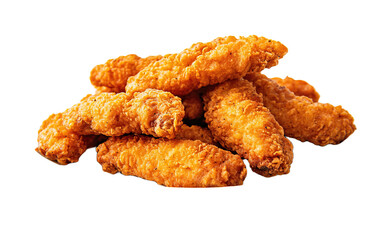 Fried chicken strips on plate on transparent background, png