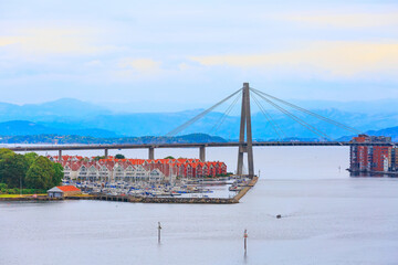 Obraz premium Stavanger, Norway bridge, yachts and houses