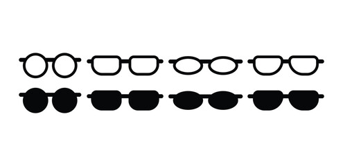 set of glasses sunglasses eyeglasses icon symbol sign vector design black white color simple flat illustration collection set