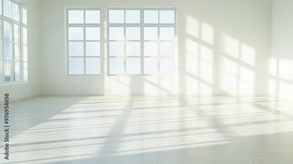 Canvas Prints sunlight through windows in empty room with white walls and hardwood floor