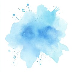A blue watercolor background is isolated on a white backdrop. Textures of aquarelle are reflected in the paint splashes.