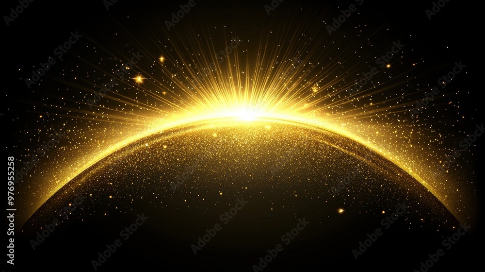 Poster golden sparkles and light rays abstract background