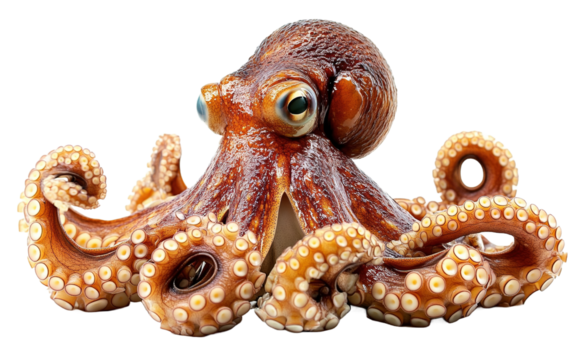 Funny octopus on transparent background, png	