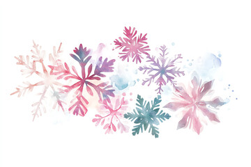 Design a watercolor graphic featuring delicate snowflakes in modern Christmas theme, using abstract ornaments in soothing pastel hues