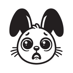 Rabbit Face Outline Clipart - Cute Rabbit Vector illustration in black and white 