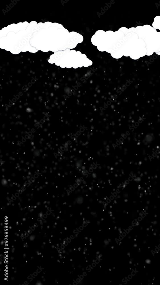 Canvas Prints looping illustrated clouds with snowfall on clean black vertical copy space background.