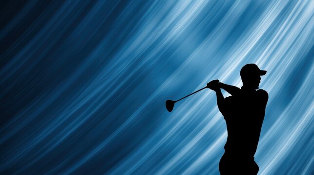 Golf Player Silhouette with Blue Abstract Background