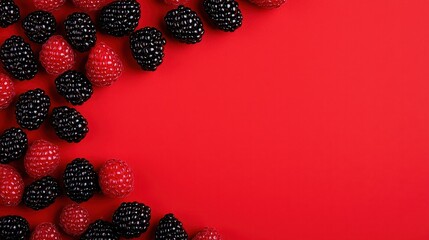 Red Background with Blackberries and Raspberries