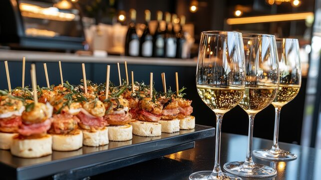 Appetizers  White Wine Glasses  Restaurant Table