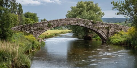 Ancient stone bridge spanning a peaceful river