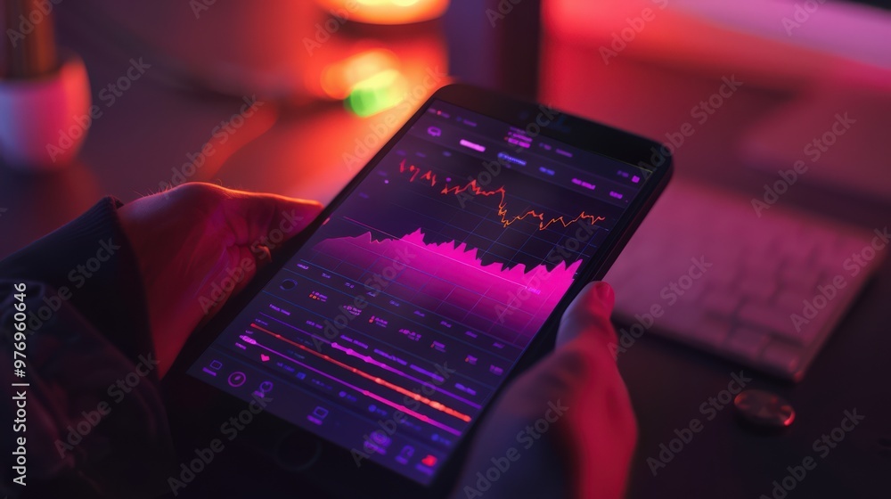 Poster an interactive stock chart on a mobile device, allowing users to track investments on the go.