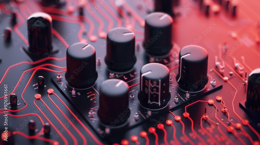 Poster artistic representation of an op-amp (operational amplifier) circuit, including feedback loops and t
