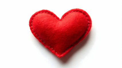 Fototapeta premium Red felt heart symbolizing love and romance isolated on a white background, Valentine's Day, love, romantic, heart, red