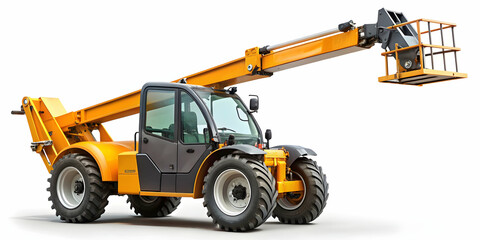Fototapeta premium Telescopic handler machine on white background, telescopic handler, construction equipment, heavy machinery