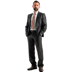 Obraz premium Mature businessman standing with his hands in his pockets, exuding an aura of confidence and professionalism