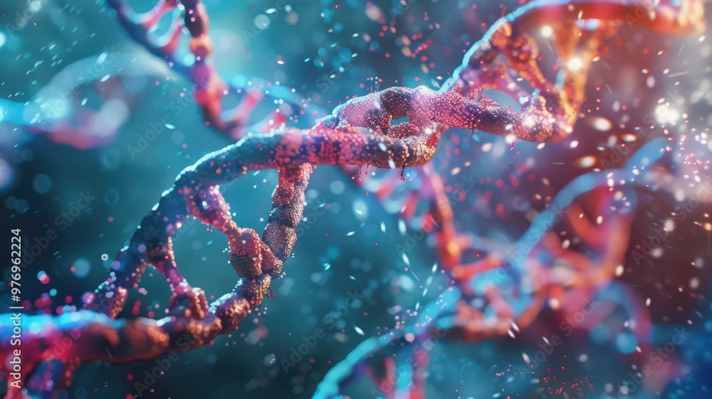Poster artistic representation of dna mutations, showing how changes in base pairs can affect the double he
