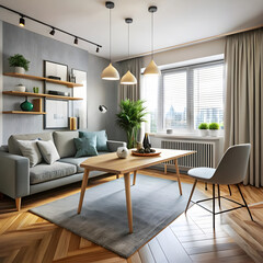 Fototapeta premium table in living room in a small modern apartment