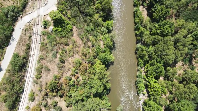 Aerial view of Struma River passing through the Kresna Gorge, Bulgaria