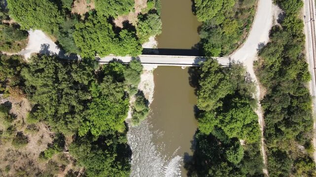 Aerial view of Struma River passing through the Kresna Gorge, Bulgaria