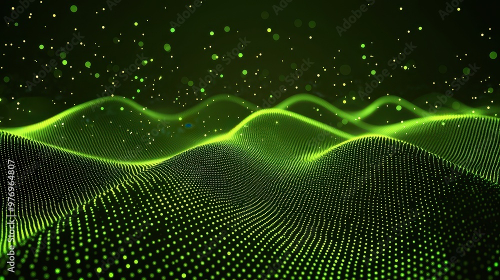 Wall mural Abstract Green Light Dots on Dark Background