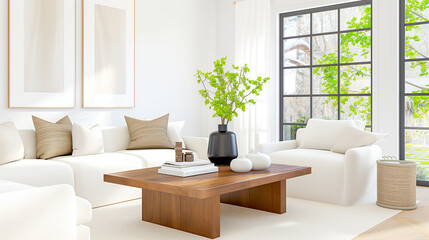 Living room modern interior with stylish furniture and bright decor featuring cozy seating and natural light