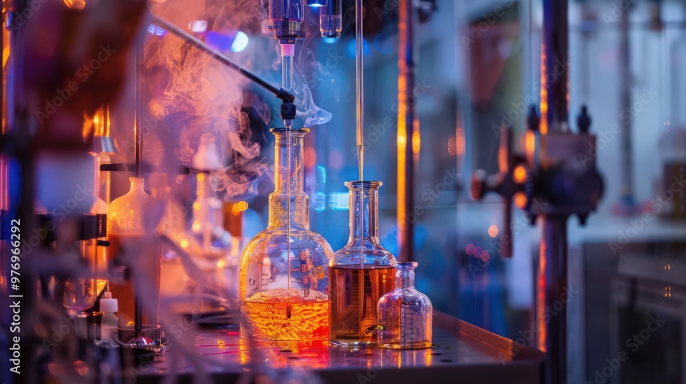 Aufkleber blueprint of a chemical reaction in a controlled environment, featuring parameters like temperature,