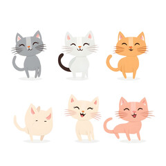 Obraz premium Playful Kittens with Wagging Tails in Pastel Hues Whimsical Cartoon for Children s Products and Decor