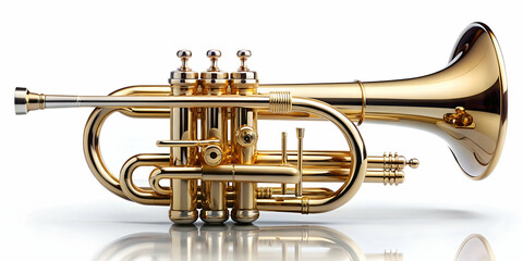 Fototapeta premium Shiny new metallic brass trumpet for musicians and music enthusiasts, trumpet, brass, shiny, new, metallic, music, instrument