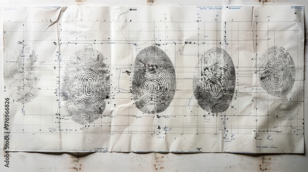 Poster blueprint of a fingerprint analysis procedure, showing the steps for lifting, preserving, and compar