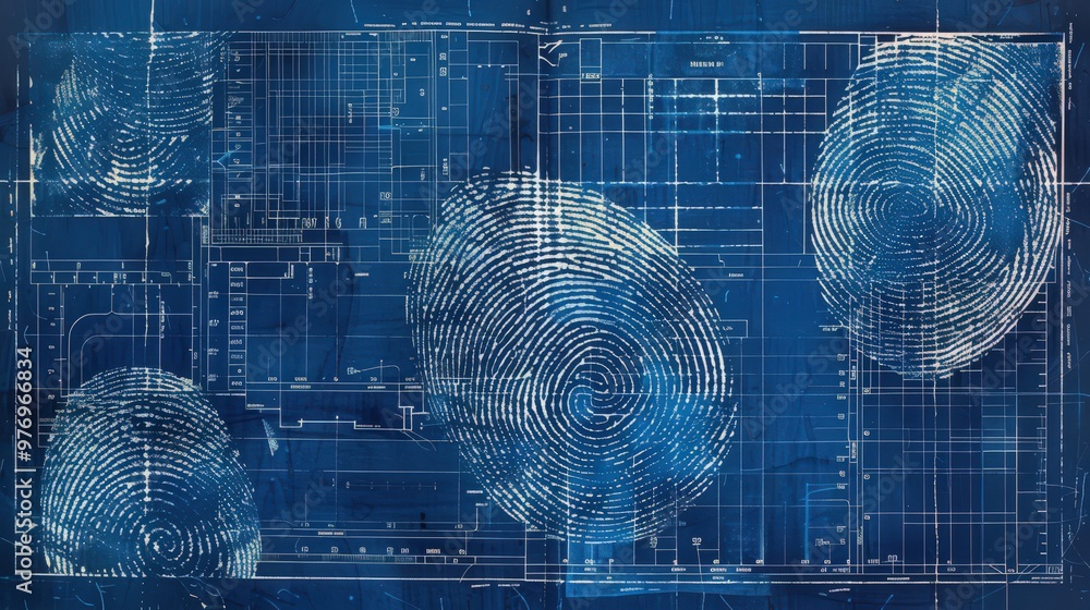 Poster blueprint of a fingerprint analysis procedure, showing the steps for lifting, preserving, and compar