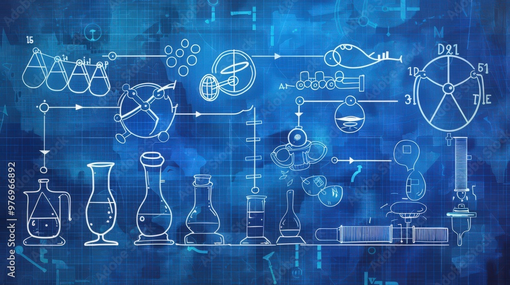 Poster blueprint of a flowchart illustrating the steps of the scientific method, from problem identificatio