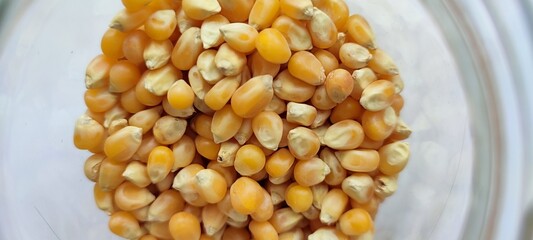 Corn in a glass container
