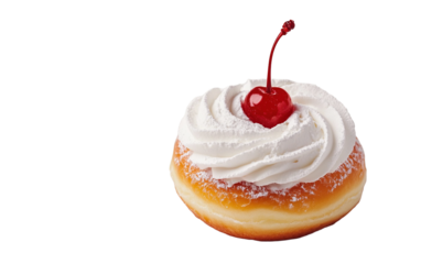 Donut with whipped cream and a cake on transparent background, png	