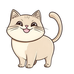 Obraz premium Adorable Chibi Style Persian Cat with Wagging Tail in Pastel Cartoon on Isolated White Background