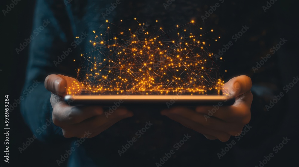 Poster crm solutions are optimized as a businessman utilizes a digital tablet for customer network integrat