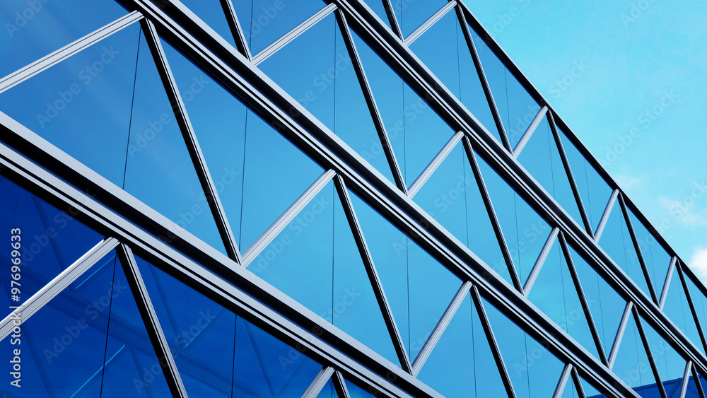 Poster 3d rendering of modern architecture, skyscraper corporate office building with glass window