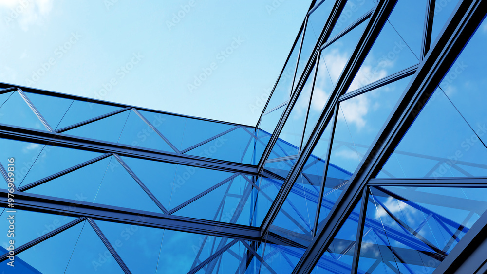 Poster 3d rendering of modern architecture, skyscraper corporate office building with glass window